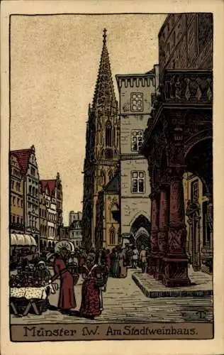Steindruck Ak Münster in Westfalen, Am Stadtweinhaus