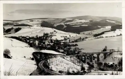 Foto Ak Schlesien, Winterlandschaft, Brücke