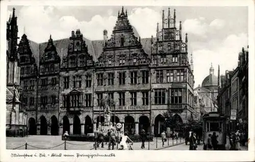 Ak Münster in Westfalen, Blick vom Prinzipalmarkt, Lambertusbrunnen, Salzstraße, Straßenbahn