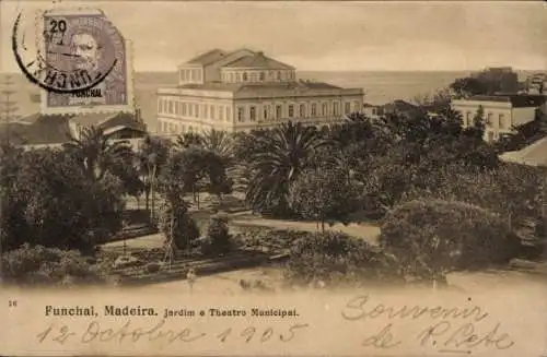Ak Funchal Insel Madeira Portugal, Jardim e Theatro Municipal