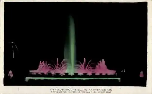 Ak Antwerpen Antwerpen Flandern, Internationale Ausstellung 1930, beleuchteter Brunnen