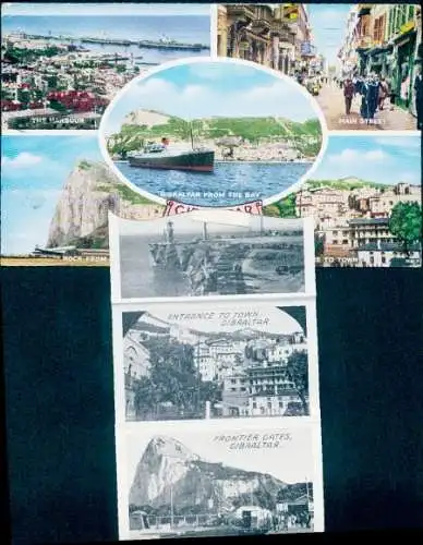 Leporello Ak Gibraltar, Hafen, Hauptstraße, Grenzübergang, Stadteingang, Dampfer