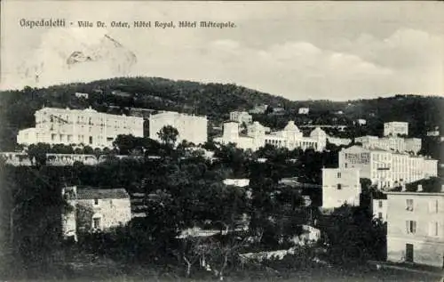 Ak Ospedaletti Liguria, Villa Dr. Oster, Hotel Royal, Hotel Metropole