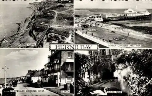 Ak Herne Bay Kent England, Promenade, Tower-Gardens, Pier, Black Sole, Bishopstone-Cliffs