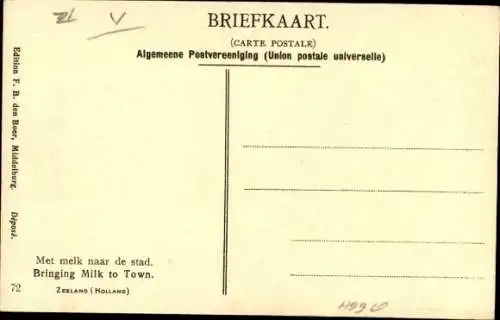 Ak Zeeland Niederlande, Volkstrachten, Windmühle, Met melk naar de stad