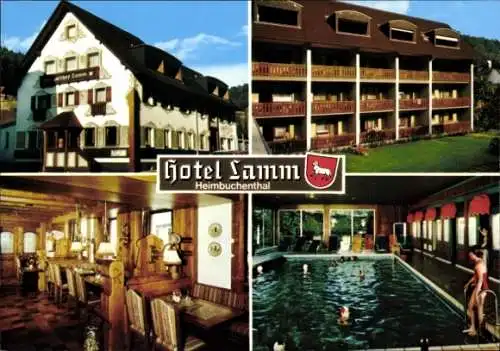 Ak Heimbuchenthal im Spessart,  Hotel Lamm, Wappen, Balkone, Schwimmbecken