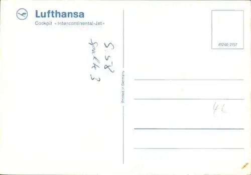 Ak Deutsches Passagierflugzeug, Lufthansa, Cockpit, Intercontinental Jet, Piloten