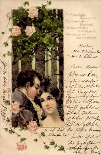 Litho Liebespaar, Treffen, Liebe, Rosen