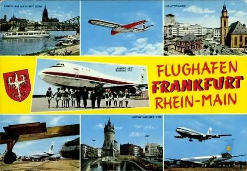 Ak Frankfurt am Main, Rhein Main Flughafen, Boeing 747 Jumbo Jet, Hauptwache, Eschenheimer Tor