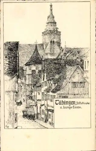 Künstler Ak Tübingen am Neckar, Stiftskirche, Lange Gasse