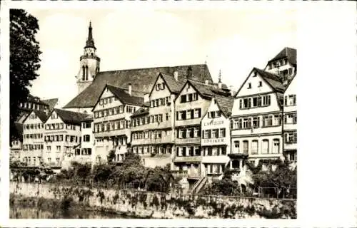 Ak Tübingen am Neckar, Alte Geschäftshäuser, Optiker L. Metzger, Kirche