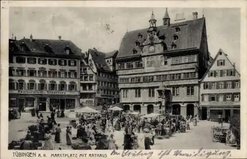 Ak Tübingen am Neckar, Marktplatz, Rathaus, Restauration Silberburg