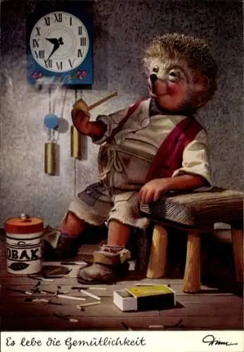 Ak Mecki der Igel, Es lebe die Gemütlichkeit, Pfeife, Streichhölzer