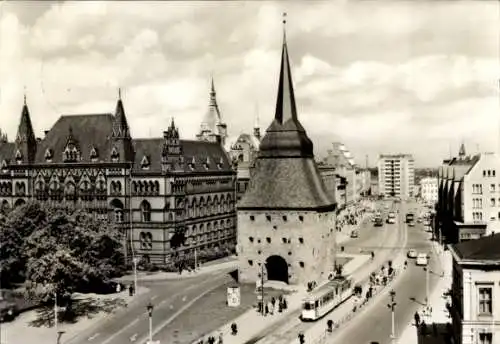 Ak Rostock in Mecklenburg, Steintor, Straßenbahn