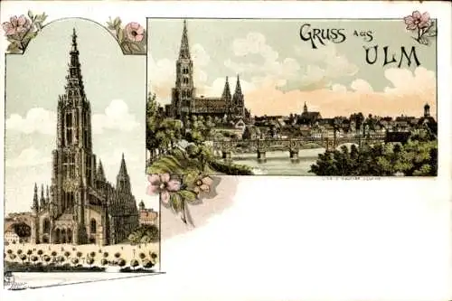 Litho Ulm in Schwaben,  Panorama, Münster