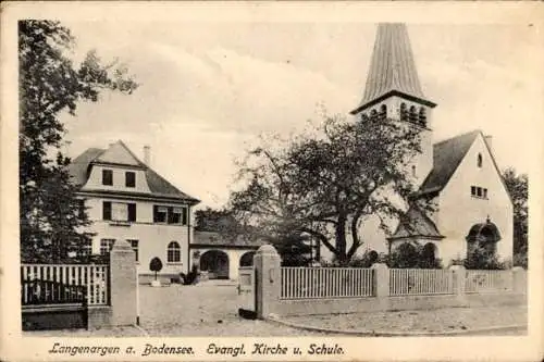 Ak Langenargen am Bodensee, evangelische Kirche, Schule