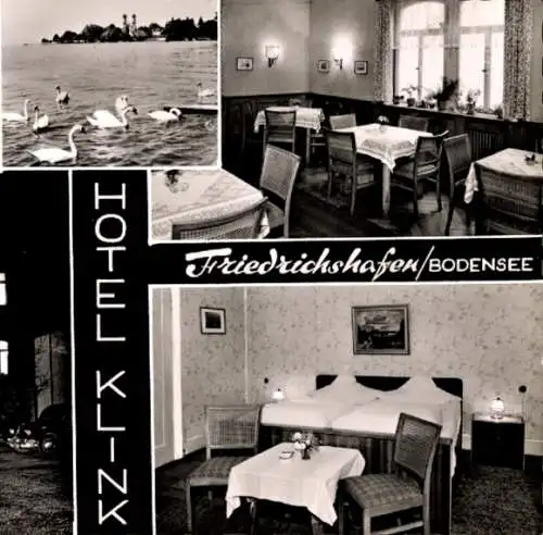 Ak Friedrichshafen am Bodensee, Hotel Klink, Gästezimmer, Gastraum, Schwäne