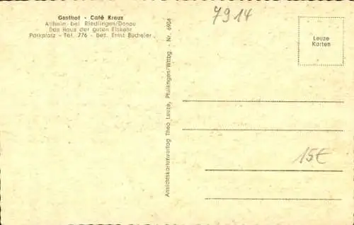 Ak Altheim bei Riedlingen an der Donau Württemberg, Gasthof Cafe Kreuz, Gastraum, Cafe