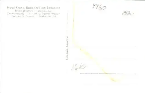 Ak Radolfzell am Bodensee, Hotel Krone von M. Schmid, Geschäft Joseph Bauer