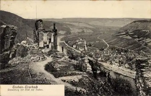 Ak Traben Trarbach an der Mosel, Grevenburg mit Blick auf Traben