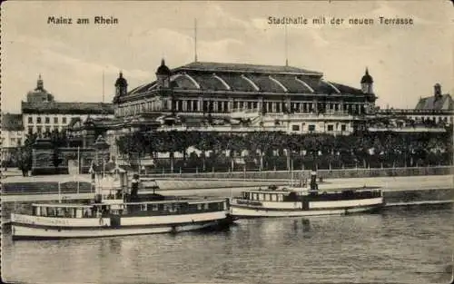 Ak Mainz am Rhein, Stadthalle mit der neuen Terrasse