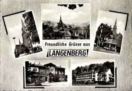 Ak Langenberg in Westfalen, Kirche, Ortsansicht, Mellerstraße, Altenheim, Bahnhof