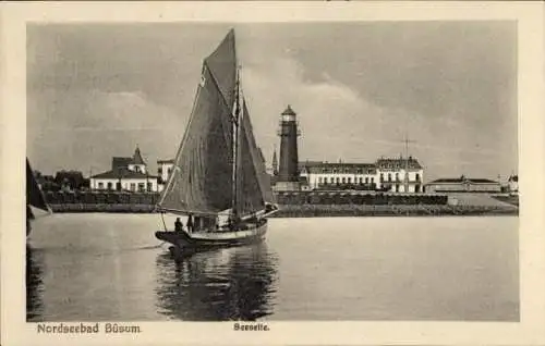 Ak Nordseebad Büsum, Seeseite, Leuchtturm, Segelboot