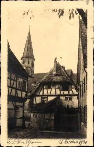 Foto Ak Bad Windsheim in Mittelfranken, Teilansicht, Fachwerkhäuser, Turm, 1930