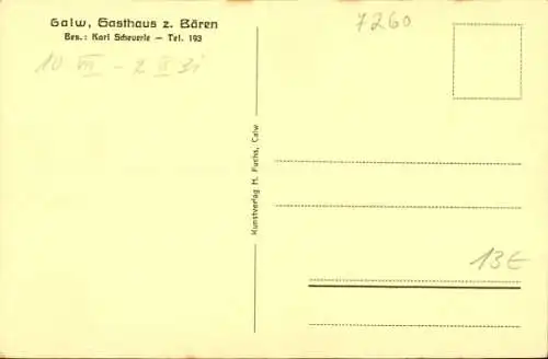 Ak Calw im Schwarzwald, Gasthaus zum Bären