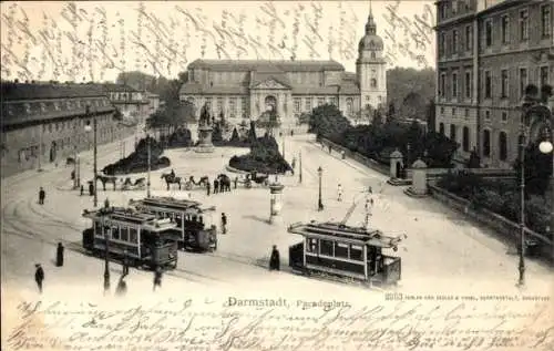 Ak Darmstadt in Hessen, Paradeplatz, Straßenbahnen