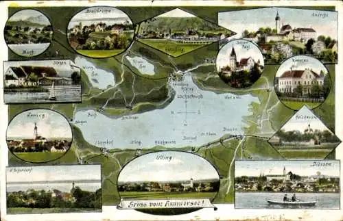 Landkarten Ak Felle, Eugen, Utting am Ammersee, Hersching, Riederau, Diessen, Buch, Inning
