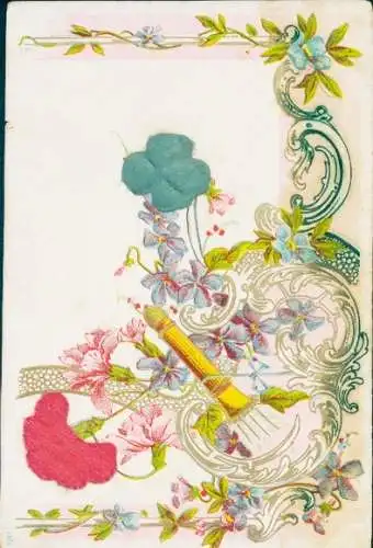 Präge Stoff Litho Kitsch, Blumen, Veilchen