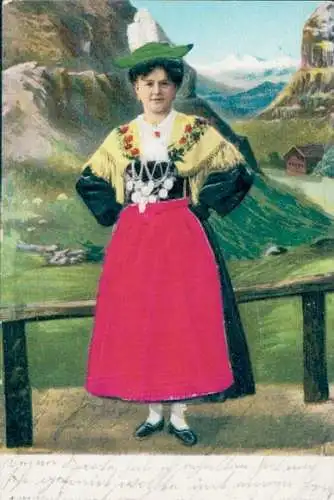 Präge Stoff Ak Frau in Tiroler Volkstracht, Portrait