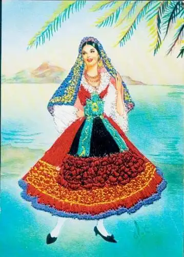 Seidenstick Künstler Ak Sicilia, Frau in italienischer Tracht