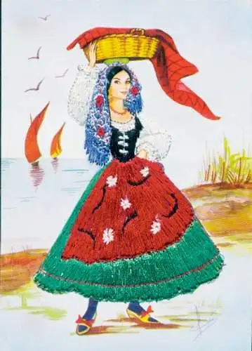 Seidenstick Künstler Ak Marche, Frau in italienischer Tracht, Korb