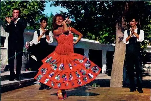 Stoff Ak Spanische Tracht, Tänzerin in rotem Kleid