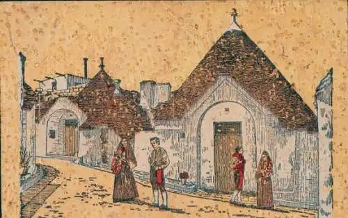 Material Ak Stadt, Straßenpartie, Liebespaar, Volkstracht, Wohnhäuser