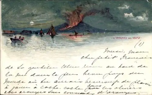 Künstler Ak Vesuv, Vulkanausbruch 1872, Mondlicht, Boote