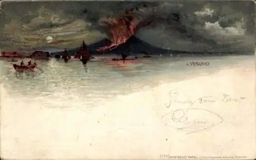 Künstler Ak Vesuv, Vulkanausbruch 1872, Mondlicht, Boote