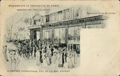 Künstler Ak Paris VIIIe Élysée, Boulevard de la Madeleine, Magasins des Trois Quartiers