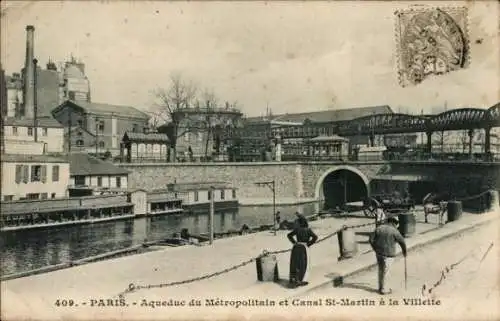 Ak Paris 19. Jahrhundert, Metropolitain-Aquädukt, Canal St-Martin a la Villette
