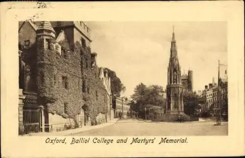 Ak Oxford Oxfordshire England, Balliol College and Martyrs Memorial