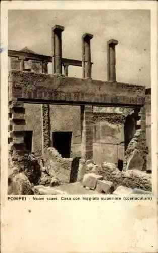 Ak Pompeji Pompei Campania, Neue Ausgrabungen, Haus, Säulen, Oberstock