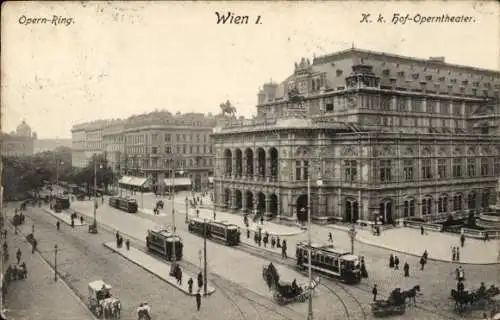 Ak Wien 1 Innere Stadt, Opern-Ring, Operntheater, Straßenbahnen