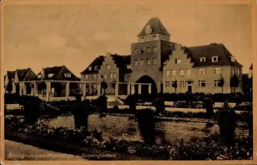 Ak Elbląg Elbing Westpreußen, Jugendherberge, Rosengarten
