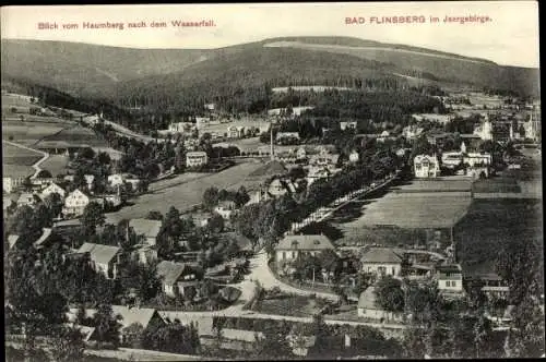 Ak Świeradów Zdrój Bad Flinsberg Schlesien, Blick vom Haumberg nach dem Wasserfall, Isergebirge