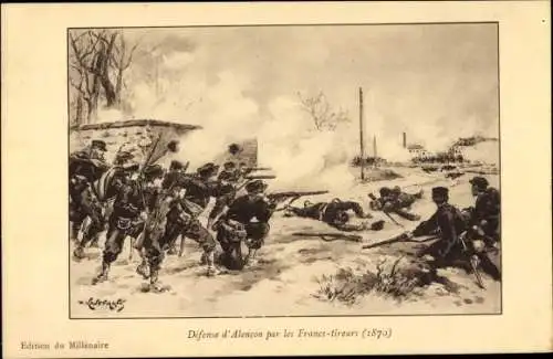 Künstler Ak Verteidigung von Alençon durch die Francs-tireurs, 1870