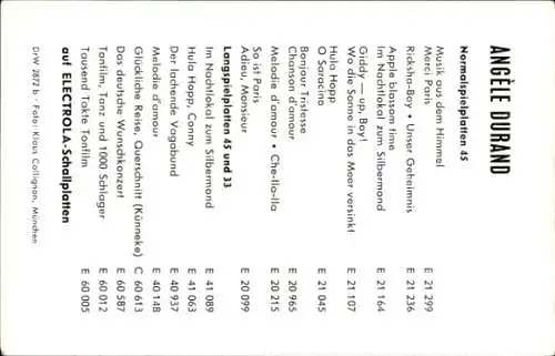 Ak Sängerin Angèle Durand, Portrait, Autogramm