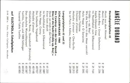 Ak Sängerin Angèle Durand, Portrait, Autogramm