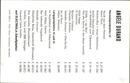 Ak Sängerin Angèle Durand, Portrait, Autogramm